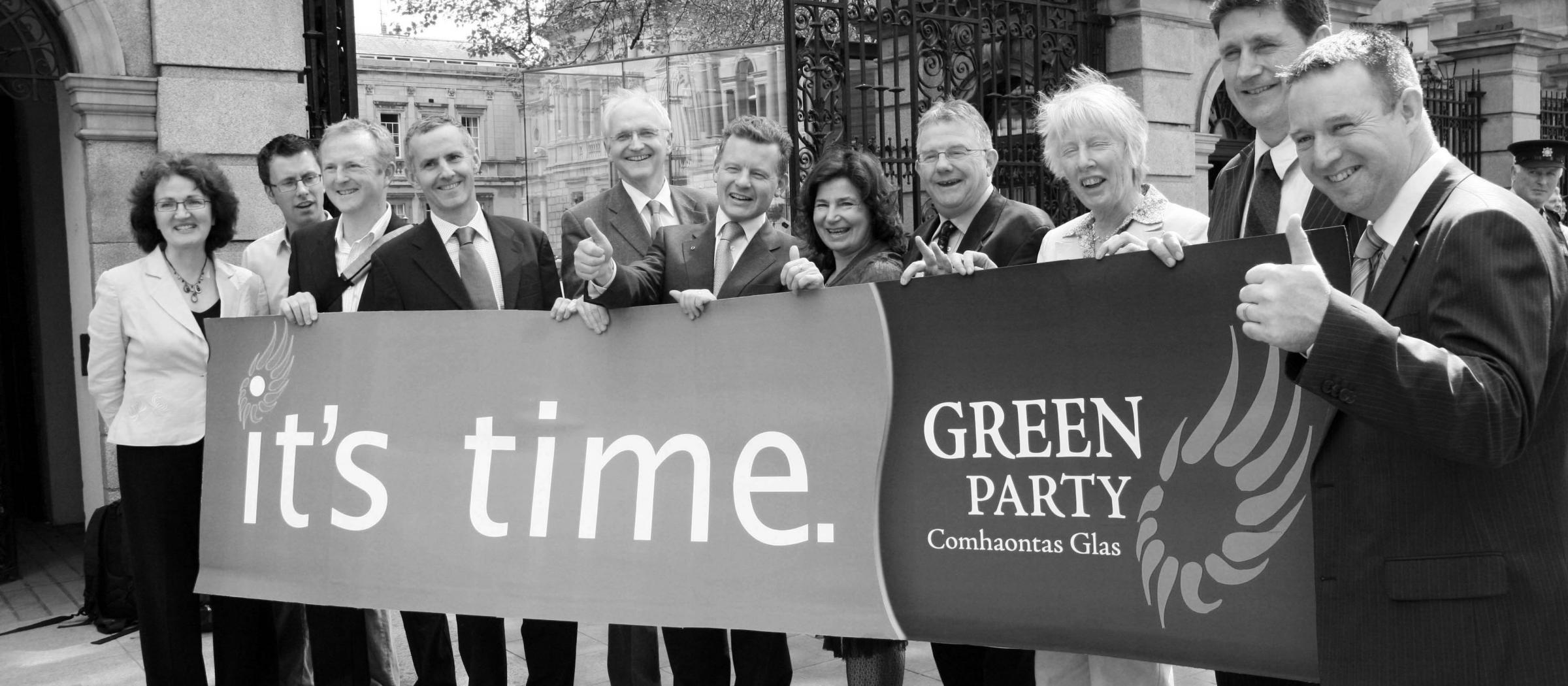 Photo of the Green Party outside Leinster House in the 1990s