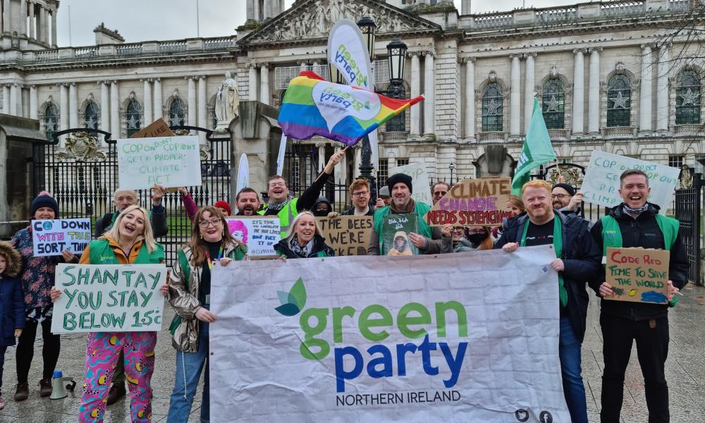 The Green Party in Northern Ireland protest climate change during COP26 in November 2021