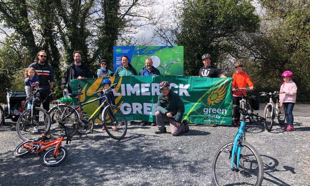 Green Party representatives with a banner at the Limerick Greenway