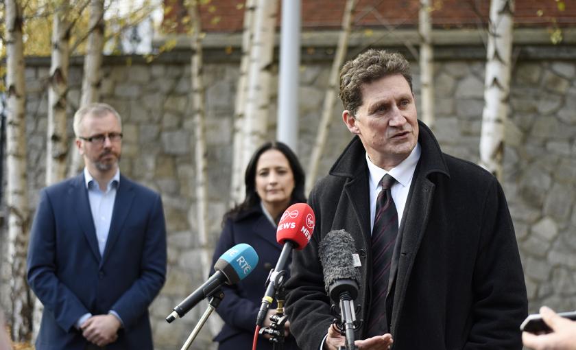 Green Party Ministers Eamon Ryan TD, Catherine Martin TD and Roderic O'Gorman TD speak to the media