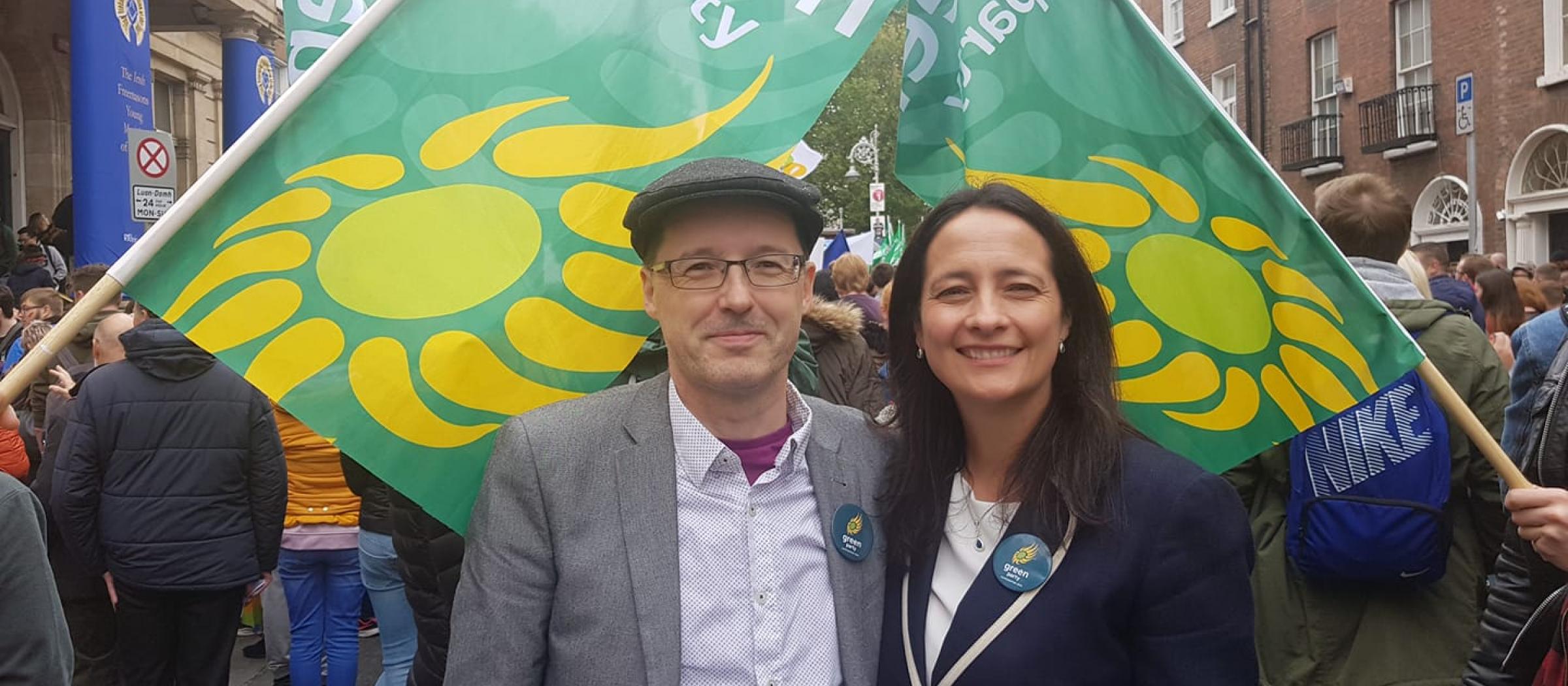 Daniel Dunne and Catherine Martin TD at a housing protest in 2018