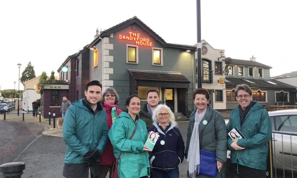 Catherine Martin canvasses for election with the Green Party group for Dublin Rathdown