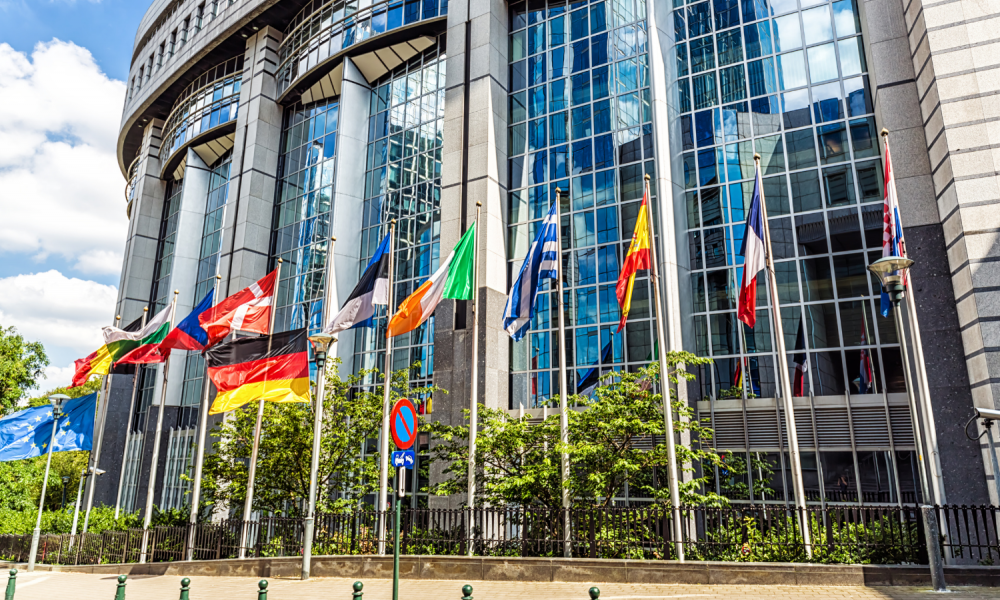 European Parliament building in Brussels, Belgium.