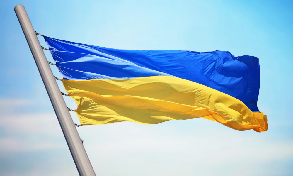 The flag of Ukraine.