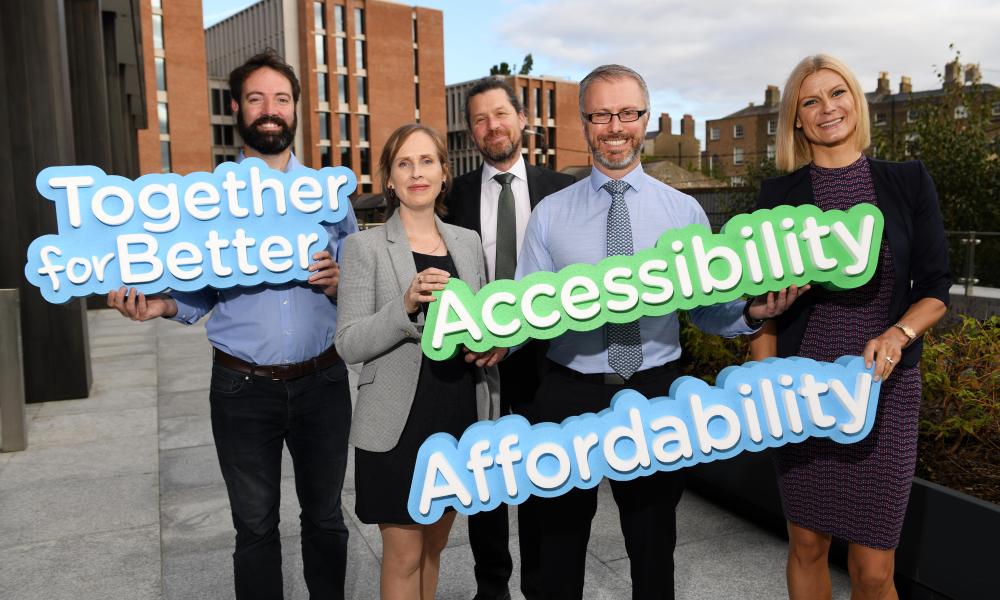 Brian Leddin, Pauline O'Reilly, Steven Matthews, Roderic O'Gorman, Pippa Hackett at childcare launch