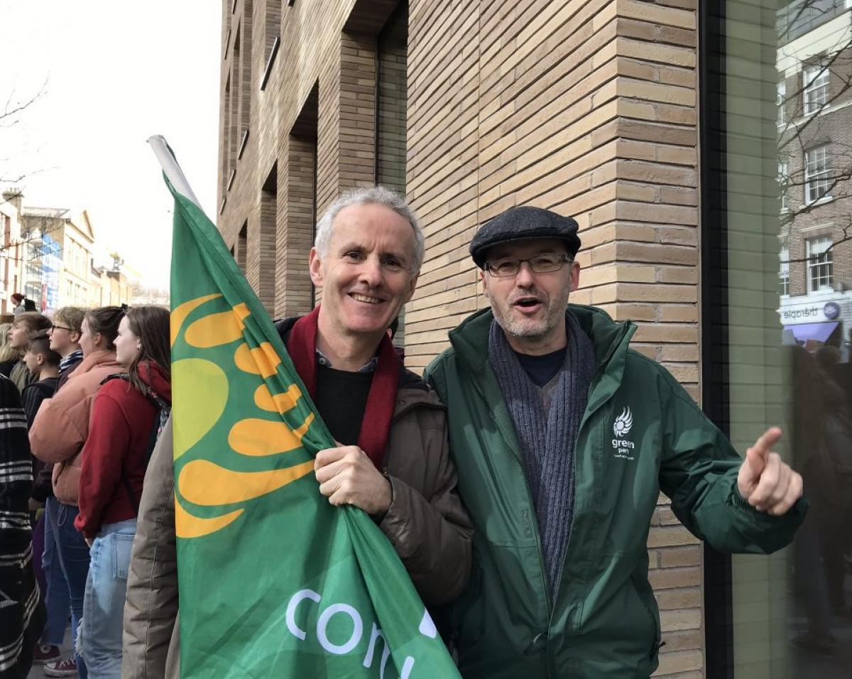 Cllr Daniel Dunne and Ciaran Cuffe MEP at the School Strike for Climate 2019
